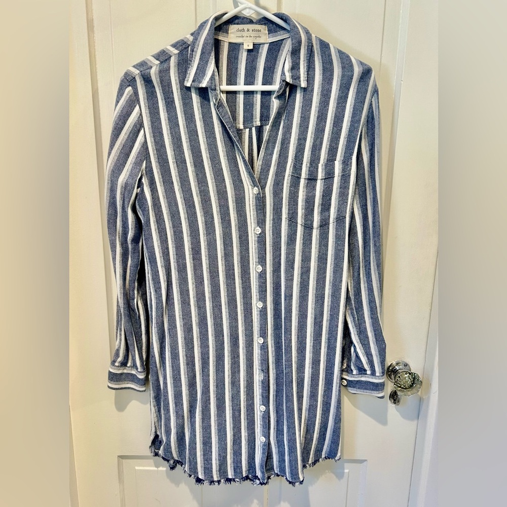 Cloth & Stone Blue and White Striped Men's Shirt